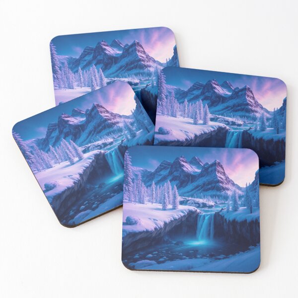 Item preview, Snowy Mountain Landscapes with a Frozen Waterfall, Ai Generated Art designed and sold by AiGens.