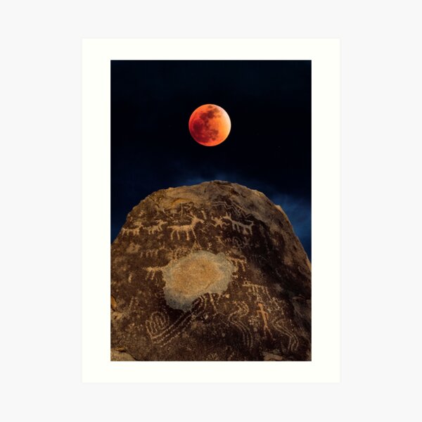 Super Blue Blood (Sailor) Moon over Petroglyph Point Art Print