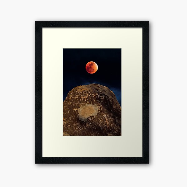 Super Blue Blood (Sailor) Moon over Petroglyph Point Framed Art Print
