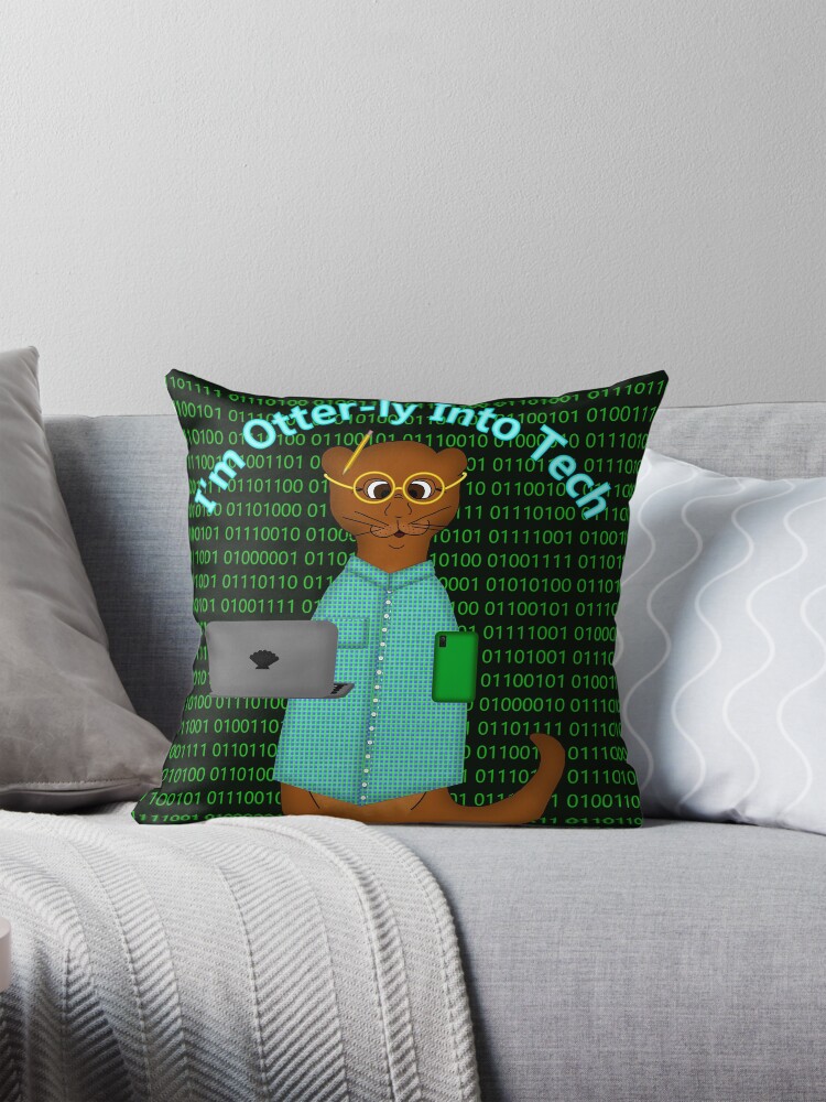 Thumbnail 1 of 4, Pillow, I'm Otter-ly Into Tech designed and sold by OliverTheOtter.