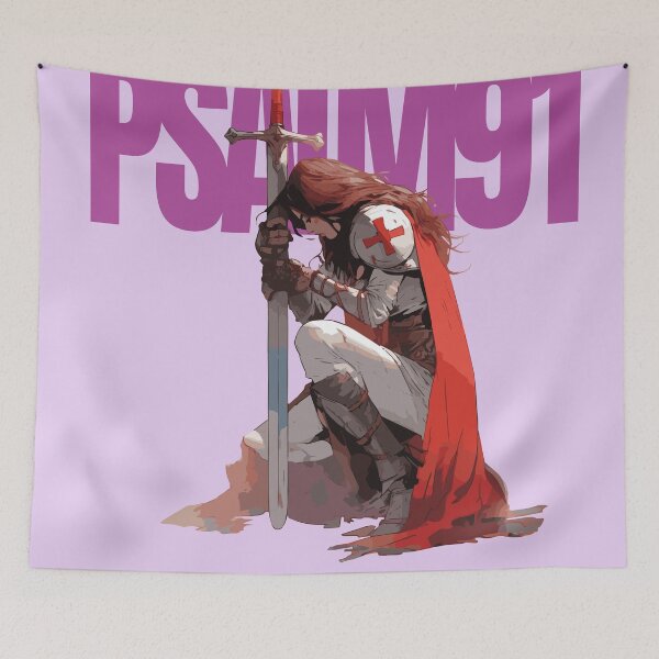 Item preview, Divine Warrior: A Woman Templar Embracing the Protection of Psalm 91" designed and sold by KEN1ART.