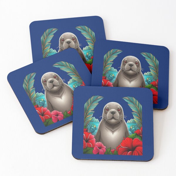 Item preview, Cartoon Tattoo Art Of Hawaiian Monk Seal With Hibiscus designed and sold by taiche.