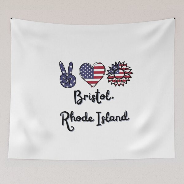 Item preview, Peace love and Bristol, RI 02809 red white and blue patriotic designed and sold by DigitalLuckyCat.
