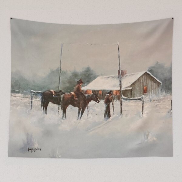 Item preview, Horse Barn in Snow Oil on Canvas designed and sold by GalleryDigitals.