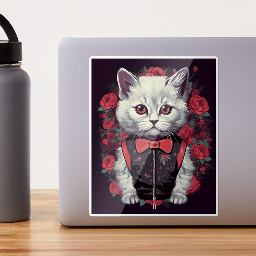 CUTE KITTEN WEARING GUCCI AND LUXURY BRANDS. Sticker for Sale by