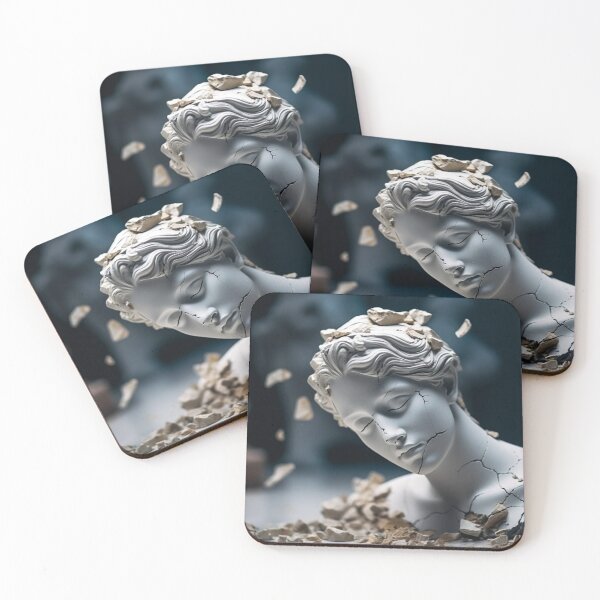 Item preview, Broken ancient greek statue woman head falling in pieces. Broken marble female sculpture, cracking bust, concept of depression, memory loss, mentality loss designed and sold by Magryt.