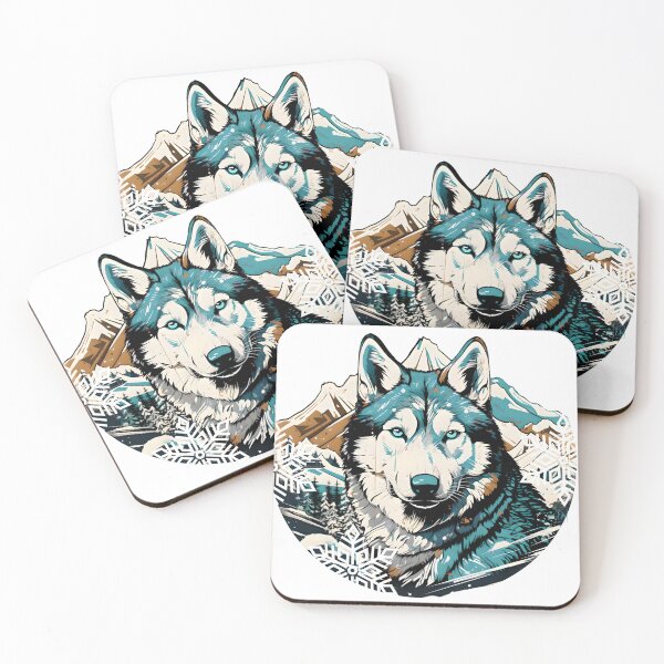 Item preview, Siberian Husky dog with mountains in the background in a winter setting. designed and sold by Hisirdoux.