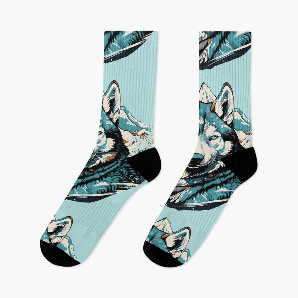 Item preview, Siberian Husky dog with mountains in the background in a winter setting. designed and sold by Hisirdoux.