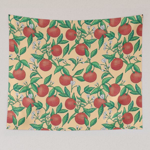 Artikelvorschau, "Hand-Painted Gouache Oranges with Vines, Leaves, and Blooms in a Gorgeous and Lush Pattern entworfen und verkauft von maddydoodlesoup.