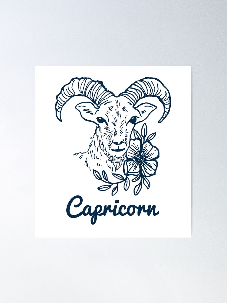 Capricorn Zodiac Horoscope Goat with Flower Sign and Name Poster