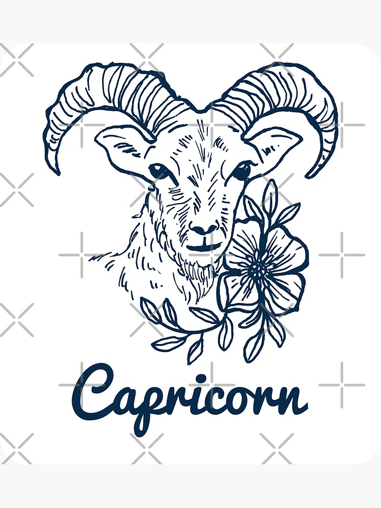 Capricorn Zodiac Horoscope Goat with Flower Sign and Name Sticker