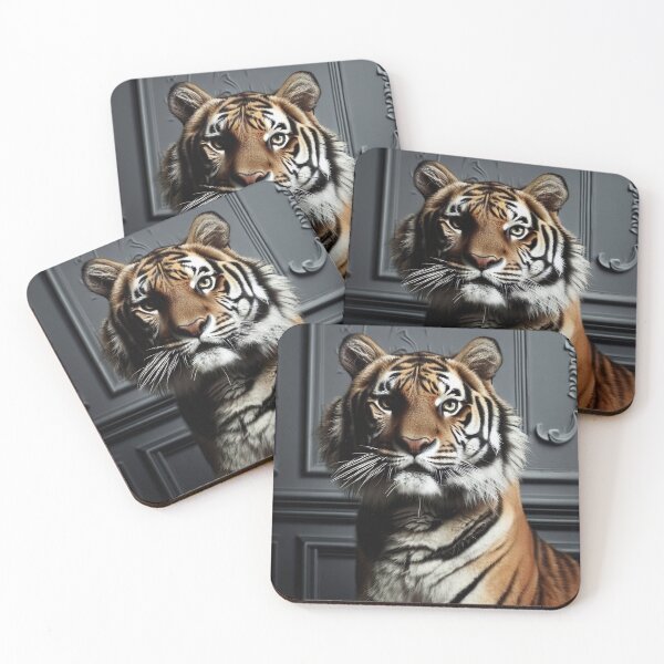 Item preview, Portrait of beautiful tiger on dark victorian interior background  designed and sold by Reinvention.