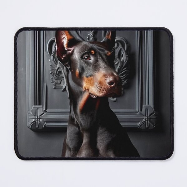 Item preview, Portrait of beautiful Dobermann on dark victorian interior background designed and sold by Reinvention.