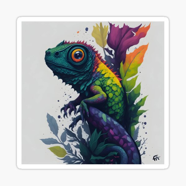 Rainbow Cameleon Art by Frederick Alonso - Print on Canvas - Vertical Frame - High Quality - Final Fantasy - Anime Sticker