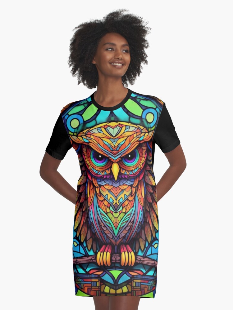 Magical Stained Glass Owl Pattern Graphic T Shirt Dress for Sale by Desfix Redbubble