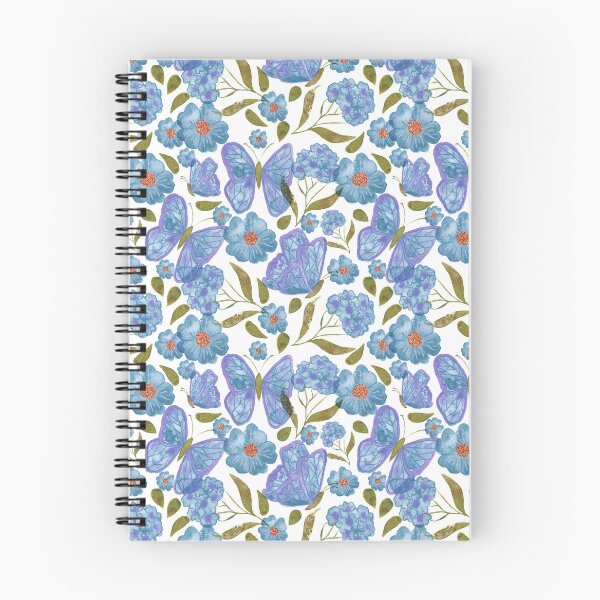 Item preview, Whimsical Watercolor Florals and Butterflies Pattern in Blue & Purple with copper sparkles designed and sold by maddydoodlesoup.