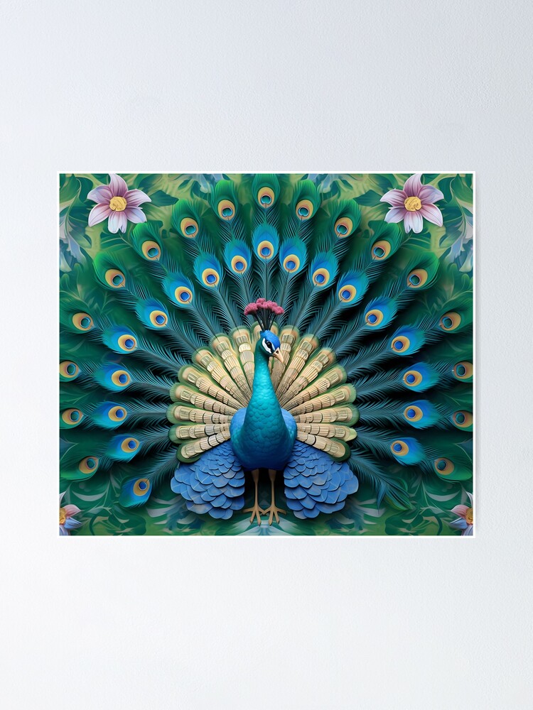 Wall Art Print  Love's Vibrant Peacock: Colorful Texture