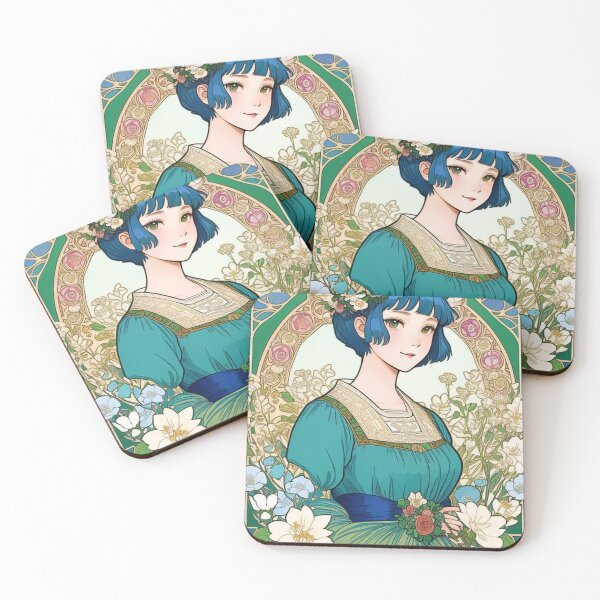 Item preview, Enchanting Beauty: Sticker-style Illustration Inspired by Mucha and Studio Ghibli designed and sold by yoieb.