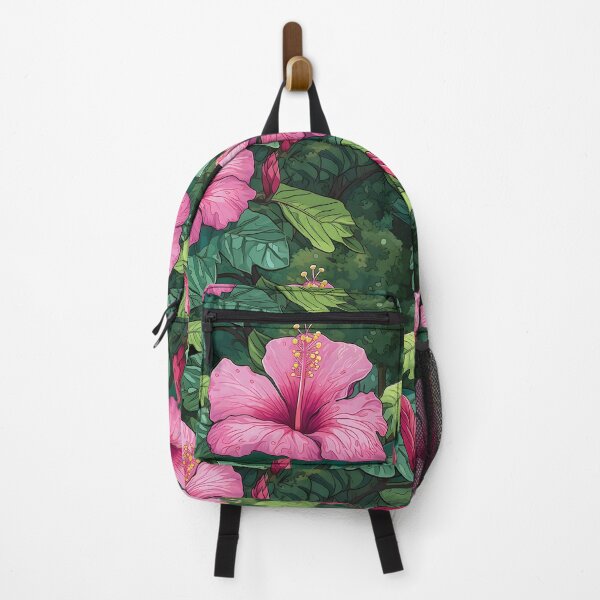 Item preview, Flower Pattern 2, pink hibiscus, green leaves, pattern. Verdant and lush. designed and sold by FoxRobinRabbit.