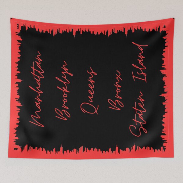 Item preview, NYC Skyline Aesthetic With 5 Boroughs - Bright Red designed and sold by PunjabanJatti.