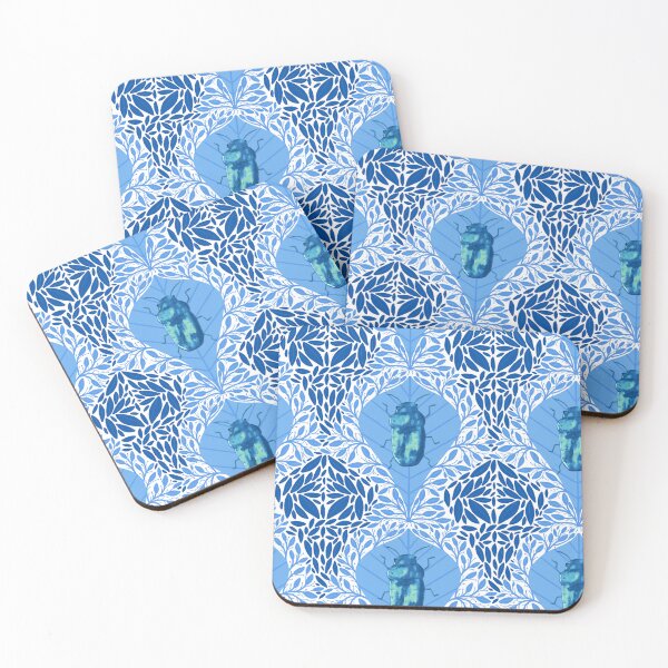 Item preview, Blue Beetles and Leafy Delights - Hand-Painted Nature Pattern in Serene Blue designed and sold by maddydoodlesoup.