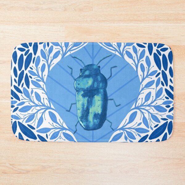 Item preview, Blue Beetles and Leafy Delights - Hand-Painted Nature Pattern in Serene Blue designed and sold by maddydoodlesoup.