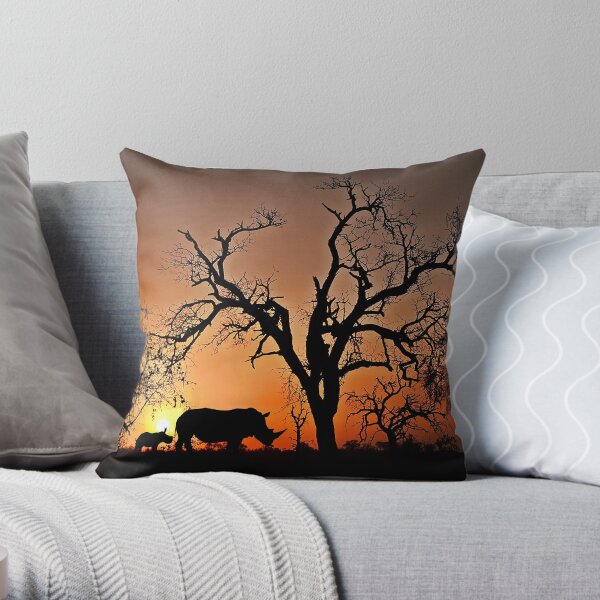 Sunset Rhinos Throw Pillow