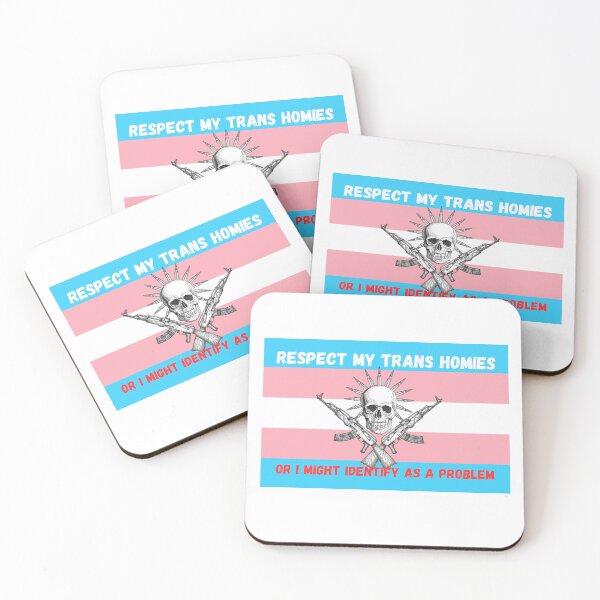 Item preview,  Respect My Trans Homies Or I Might Identify As A Problem Trans flag skull logo T-shirts, Stickers, Pins etc designed and sold by Sunnie-Designs.