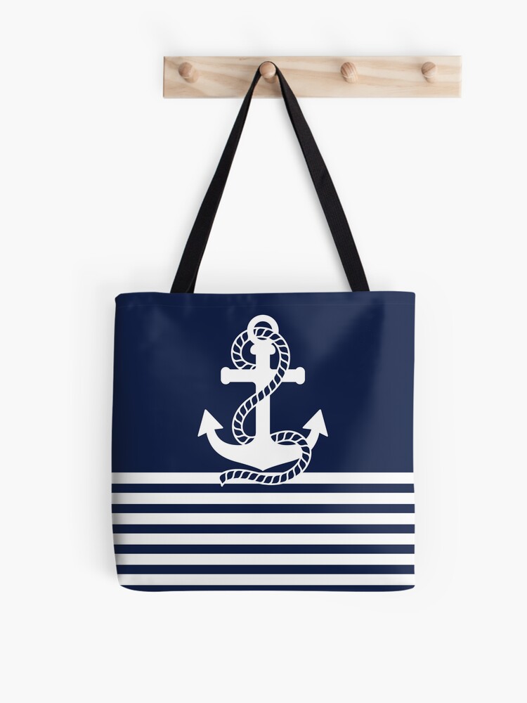 13970 Anchor Nautical Canvas Bag, Zipper Closure, vinyl lined