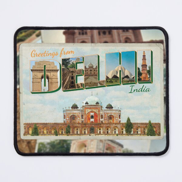 Item preview, Greetings from Delhi in India Vintage style retro souvenir designed and sold by DeveloperProp0.