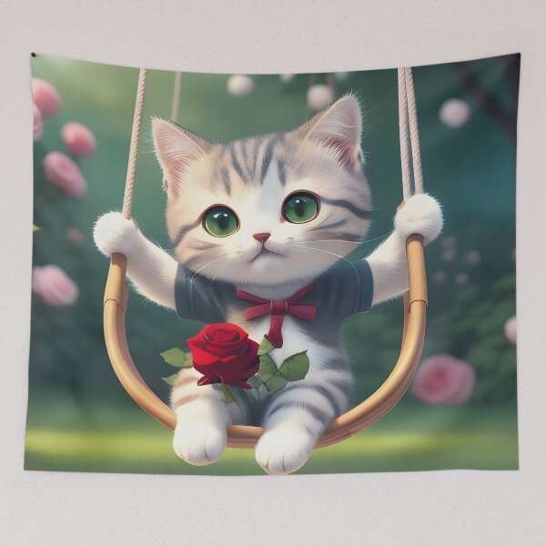 Item preview, Cat on a swing - Modern digital art designed and sold by Ai-michiart.