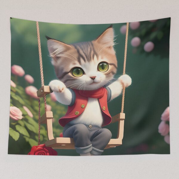 Item preview, Cat on a swing - Modern digital art designed and sold by Ai-michiart.