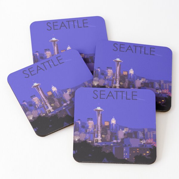 Item preview, Seattle, Washington, USA, Travel Print, Night designed and sold by summattodraw.