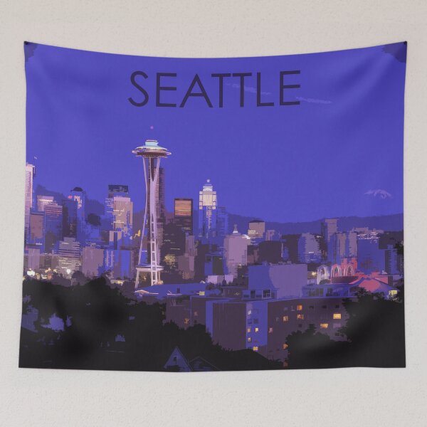 Item preview, Seattle, Washington, USA, Travel Print, Night designed and sold by summattodraw.