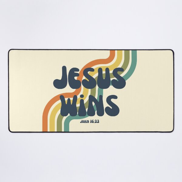 Item preview, John 16:33 - Jesus wins - retro bible verse  designed and sold by Firmly Planted Prints.