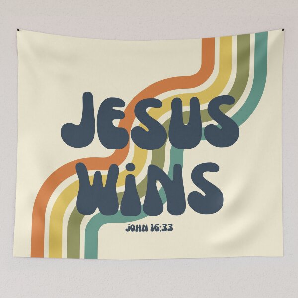 Item preview, John 16:33 - Jesus wins - retro bible verse  designed and sold by Firmly Planted Prints.