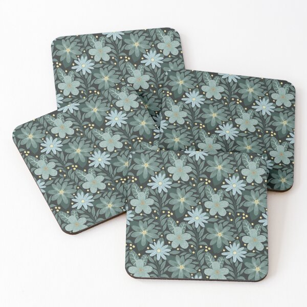Item preview, Twilight Vintage Textured Florals in Blue and Green designed and sold by PatternedbySab.