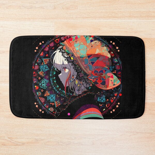 Item preview, Psychedelic Enigma: Anime Girl in Colorful Hat - Gothic Patchwork Illustration designed and sold by Newborninfant.