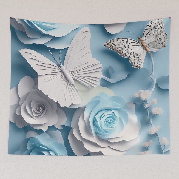 Item preview, 3D Butttterflies and Blue Roses designed and sold by Happy24online.