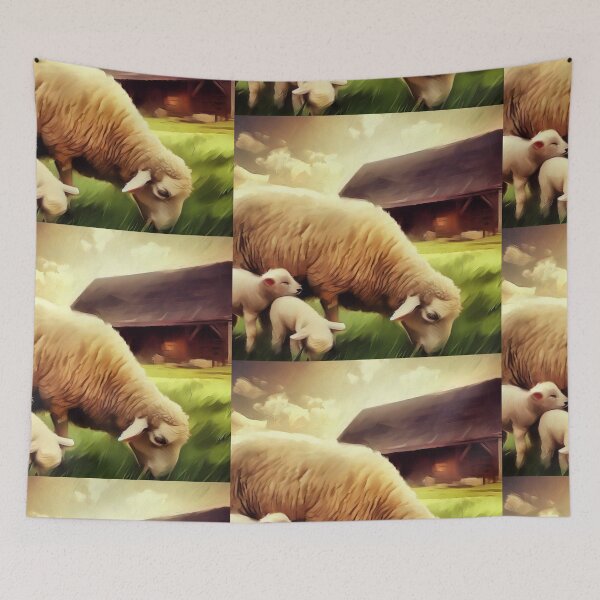 Item preview, Sheep with lambs illustration designed and sold by Witty-Kids.