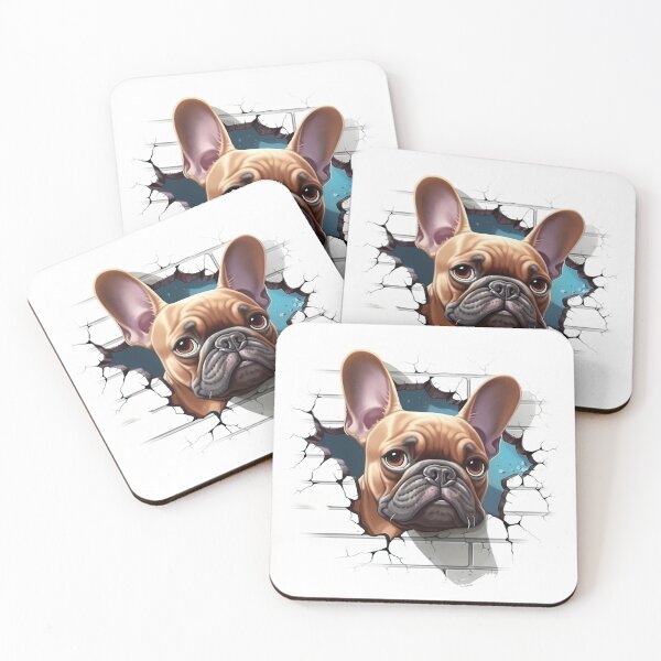 Item preview, fawn frenchie breaking through the wall, 3d french bulldog wall art, cute french bulldog art designed and sold by livelovewoof.