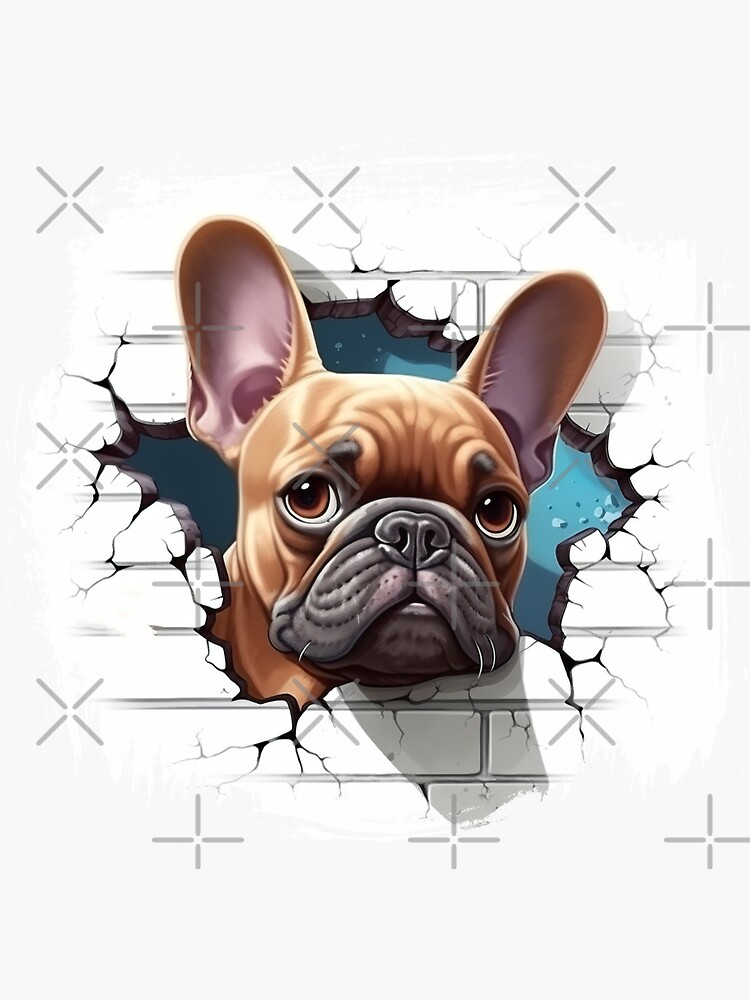 "fawn frenchie breaking through the wall, 3d french bulldog wall art
