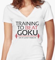 Training to beat Goku - Yamcha - Black Letters Women's Fitted V-Neck T-Shirt