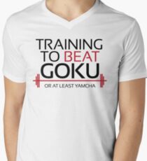 Training to beat Goku - Yamcha - Black Letters Men's V-Neck T-Shirt