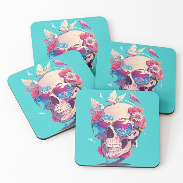 Item preview, Flowery Aesthetic Skull with Glasses designed and sold by HuskyTopia.