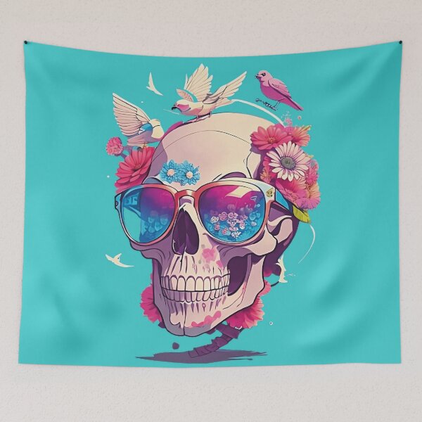 Item preview, Flowery Aesthetic Skull with Glasses designed and sold by HuskyTopia.