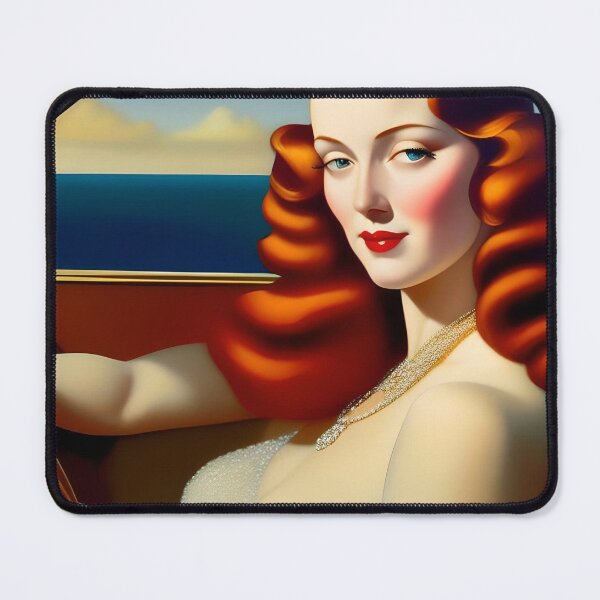 Item preview, Jazz Age Flapper redhead driving classic Duesenberg across the Riviera still life art deco female portrait painting designed and sold by Jéanpaul  Ferro.