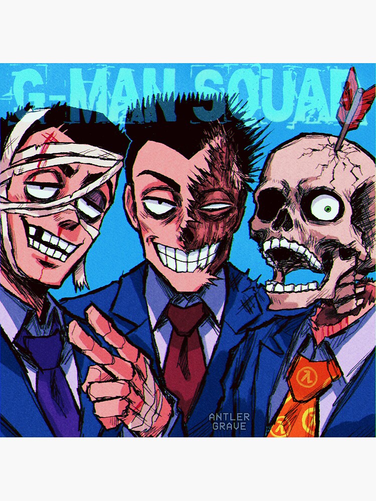Aperçu 3 sur 3. Sticker avec l'œuvre G-MAN SQUAD [Demi-vie] créée et vendue par AntlerGrave.