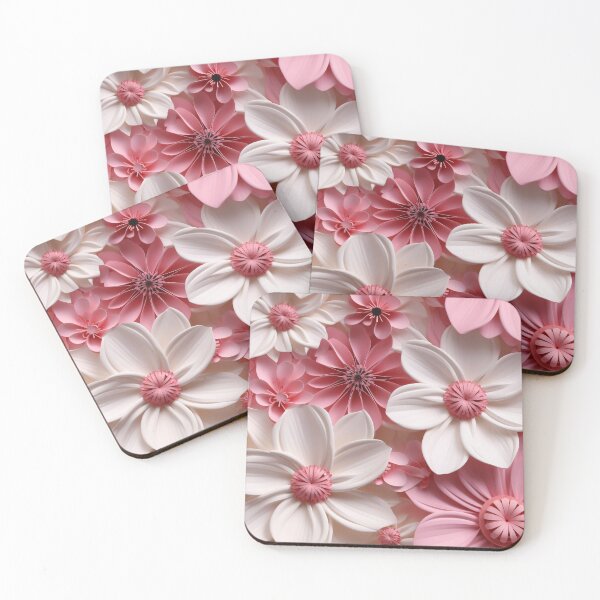 Artikelvorschau,  „Dreidimensionale Harmonie: Rosa und weiße Blumen im Garten der Fantasie“ entworfen und verkauft von SBD-Shop.