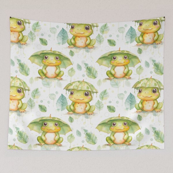 Item preview, Watercolor Cute Frog Seamless Pattern: Artistic Wildlife Design designed and sold by EnchantedPixel3.